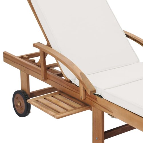 Sun Loungers with Cushions 2pcs Solid Teak Wood Cream - Image 8