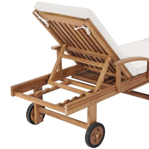 Sun Loungers with Cushions 2pcs Solid Teak Wood Cream - Image 9