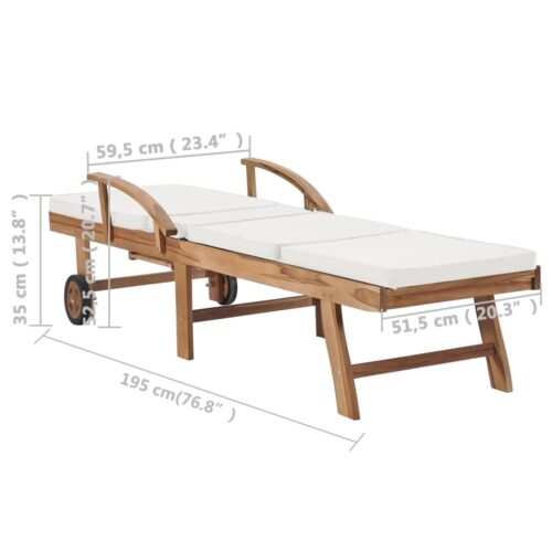 Sun Loungers with Cushions 2pcs Solid Teak Wood Cream - Image 10