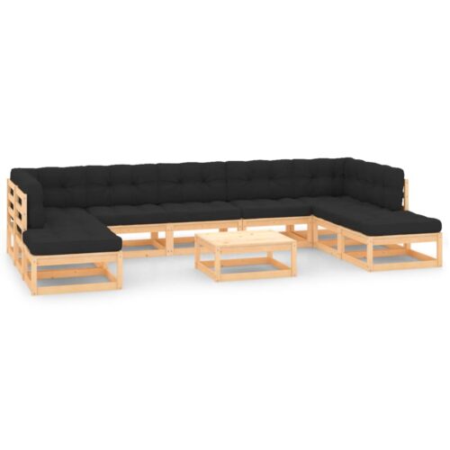 10-Piece Garden Lounge Set with Anthracite Cushions Pine Wood Outdoor Patio Furniture