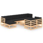 10-Piece Garden Lounge Set with Anthracite Cushions Pine Wood Outdoor Patio Furniture