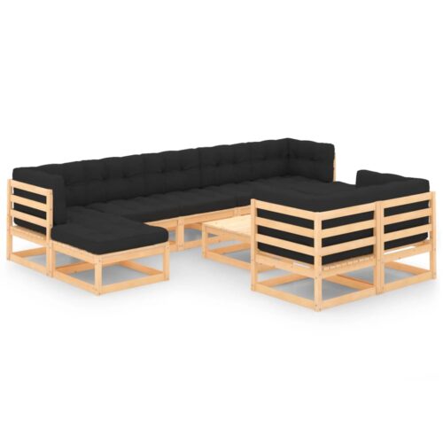 10-Piece Garden Lounge Set with Anthracite Cushions Pine Wood Outdoor Patio Furniture