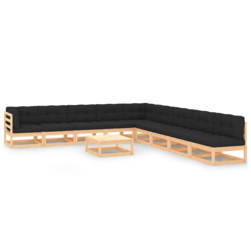 10-Piece Garden Lounge Set with Anthracite Cushions Pine Wood Outdoor Patio Furniture