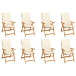 Reclining Garden Chairs with Cushions 8pcs Solid Teak Wood