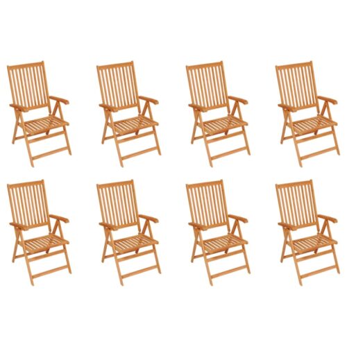 Reclining Garden Chairs with Cushions 8pcs Solid Teak Wood - Image 2