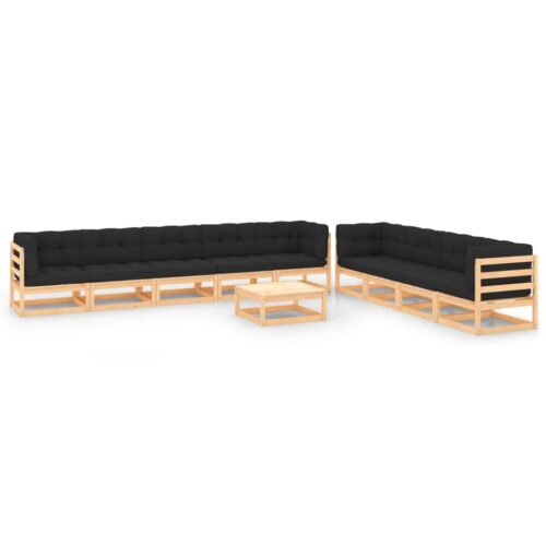 10-Piece Garden Lounge Set with Anthracite Cushions Pine Wood Outdoor Patio Furniture