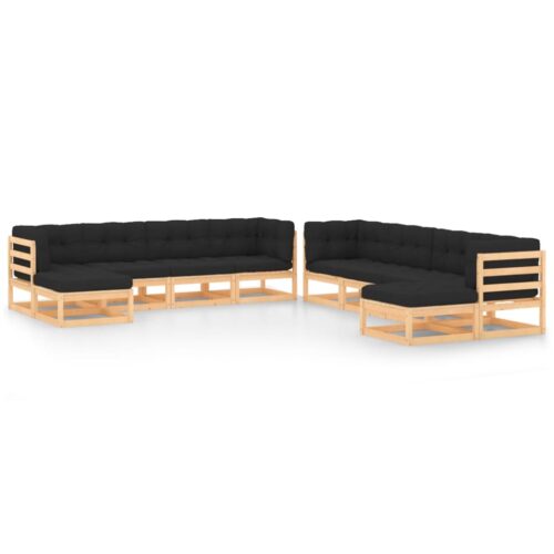10-Piece Garden Lounge Set with Anthracite Cushions Pine Wood Outdoor Patio Furniture