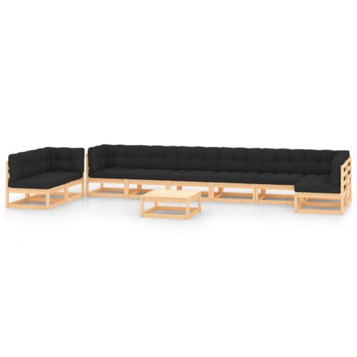 10-Piece Garden Lounge Set with Anthracite Cushions Pine Wood Outdoor Patio Furniture