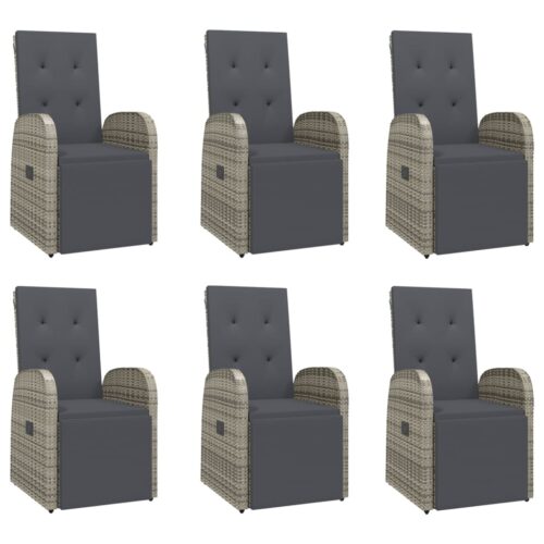 7-Piece Garden Dining Set with Cushions Grey Poly Rattan Wicker Outdoor Patio Furniture - Image 3