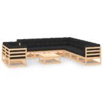 10-Piece Garden Lounge Set with Anthracite Cushions Pine Wood Outdoor Patio Furniture