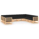 10-Piece Garden Lounge Set with Anthracite Cushions Pine Wood Outdoor Patio Furniture