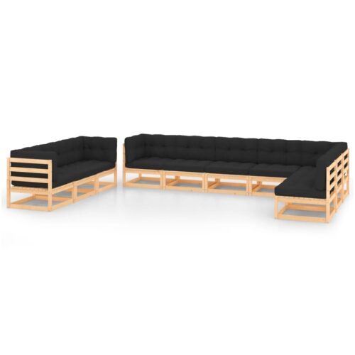 10-Piece Garden Lounge Set with Anthracite Cushions Pine Wood Outdoor Patio Furniture