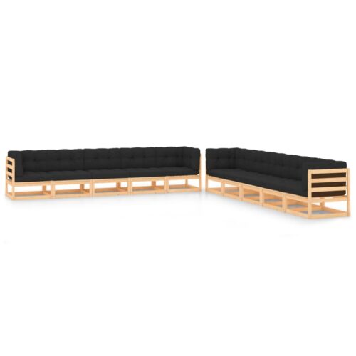 10-Piece Garden Lounge Set with Anthracite Cushions Pine Wood Outdoor Patio Furniture