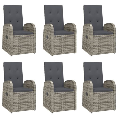 7-Piece Garden Dining Set with Cushions Grey Poly Rattan Wicker Outdoor Patio Furniture - Image 3