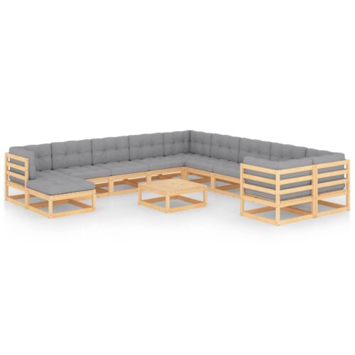 12-Piece Garden Lounge Set with Cushions Pine Wood Outdoor Patio Furniture