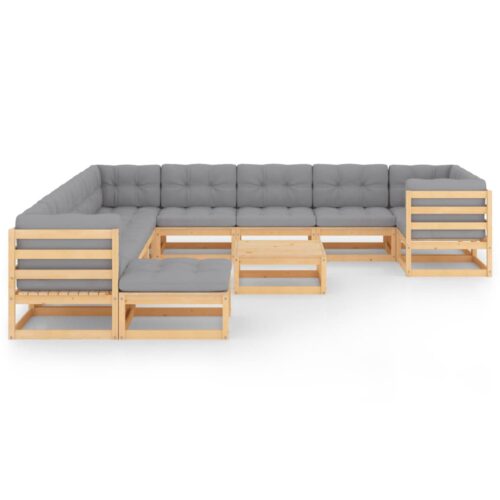 12-Piece Garden Lounge Set with Cushions Pine Wood Outdoor Patio Furniture - Image 2