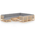 12-Piece Garden Lounge Set with Cushions Pine Wood Outdoor Patio Furniture