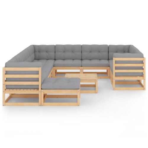 12-Piece Garden Lounge Set with Cushions Pine Wood Outdoor Patio Furniture - Image 2