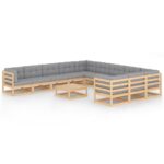 12-Piece Garden Lounge Set with Cushions Pine Wood Outdoor Patio Furniture