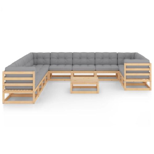 12-Piece Garden Lounge Set with Cushions Pine Wood Outdoor Patio Furniture - Image 2