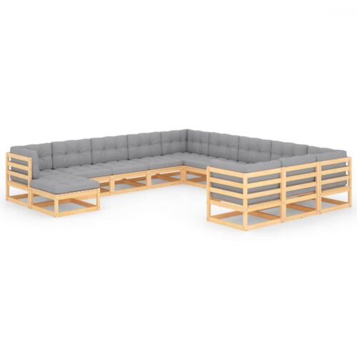 12-Piece Garden Lounge Set with Cushions Pine Wood Outdoor Patio Furniture