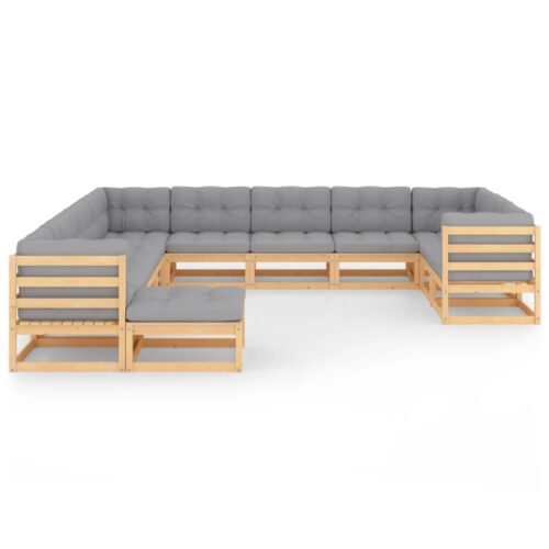 12-Piece Garden Lounge Set with Cushions Pine Wood Outdoor Patio Furniture - Image 2