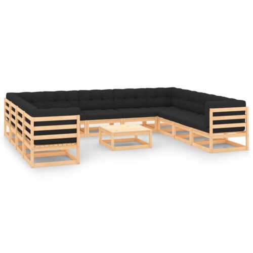 12-Piece Garden Lounge Set with Anthracite Cushions Pine Wood Outdoor Patio Furniture