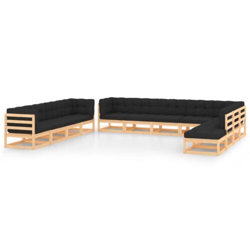 12-Piece Garden Lounge Set with Anthracite Cushions Pine Wood Outdoor Patio Furniture