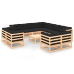 12-Piece Garden Lounge Set with Anthracite Cushions Pine Wood Outdoor Patio Furniture