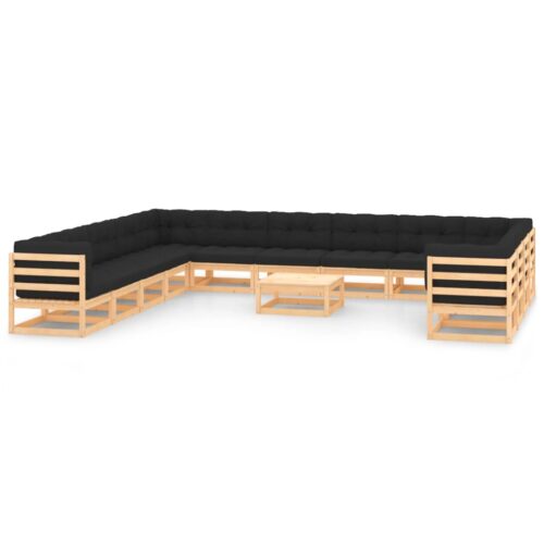 14-Piece Garden Lounge Set with Anthracite Cushions Pine Wood Outdoor Patio Furniture