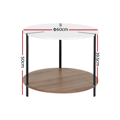 Artiss Coffee Table Side Table Round White Cedric - Image 2