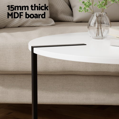 Artiss Coffee Table Side Table Round White Cedric - Image 5