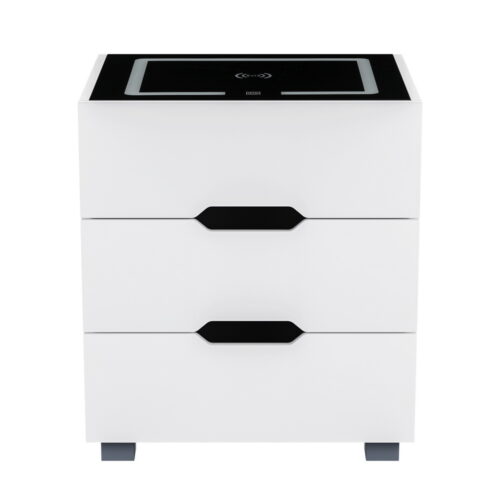 Artiss Smart Bedside Table 3 Drawers with Wireless Charging Ports LED White ADAD - Image 3