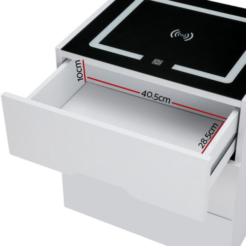 Artiss Smart Bedside Table 3 Drawers with Wireless Charging Ports LED White ADAD - Image 4