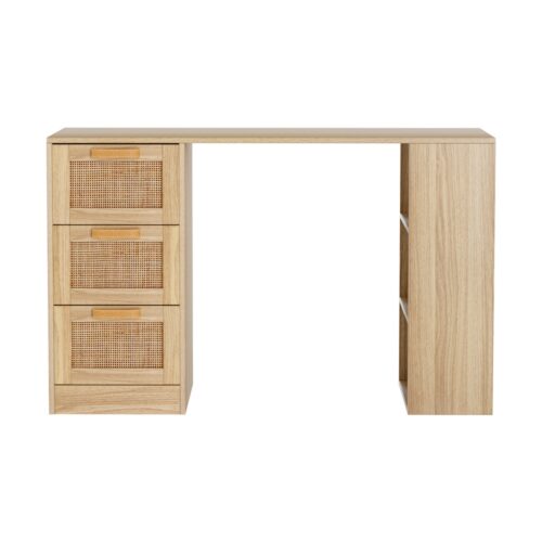 Artiss Computer Desk Drawer Shelf Home Office Study Table Rattan Oak 120CM - Image 3