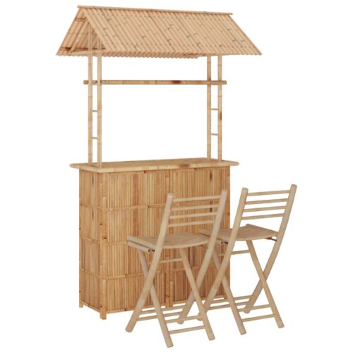3-Piece Bar Set Bamboo Outdoor Garden Patio Dining Lounge Furniture