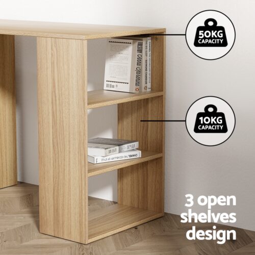Artiss Computer Desk Drawer Shelf Home Office Study Table Rattan Oak 120CM - Image 5
