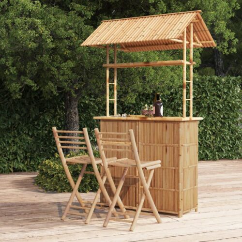 3-Piece Bar Set Bamboo Outdoor Garden Patio Dining Lounge Furniture - Image 2