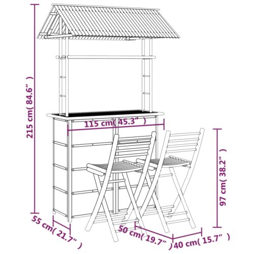 3-Piece Bar Set Bamboo Outdoor Garden Patio Dining Lounge Furniture - Image 10