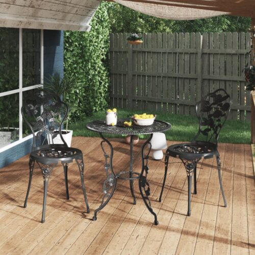 3-Piece Bistro Set Cast Aluminium Black - Image 2