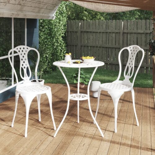 3-Piece Bistro Set Cast Aluminium White - Image 2