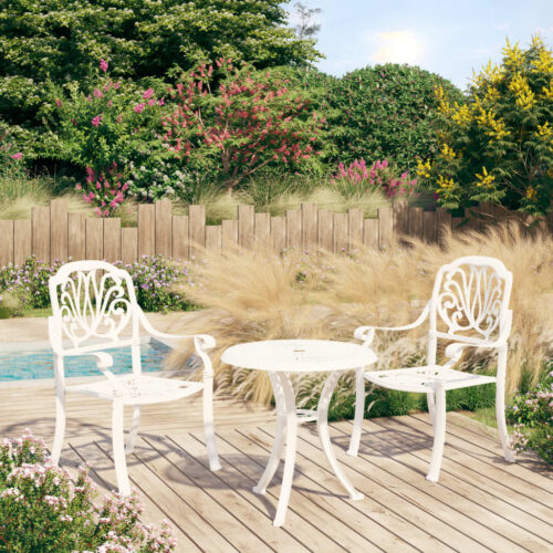3-Piece Bistro Set Cast Aluminium White - Image 2