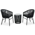 3-Piece Bistro Set with Cushions PE Rattan Black Outdoor Garden Patio Dining Lounge Furniture