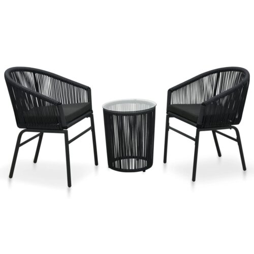 3-Piece Bistro Set with Cushions PE Rattan Black Outdoor Garden Patio Dining Lounge Furniture