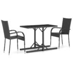 3-Piece Outdoor Dining Set Garden Patio Bistro Seat Chairs Table Furniture Black