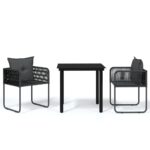 3-Piece Garden Dining Set Black
