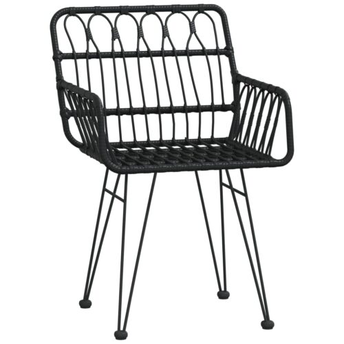 3-Piece Garden Dining Set Black Poly Rattan Wicker Outdoor Patio Furniture - Image 4