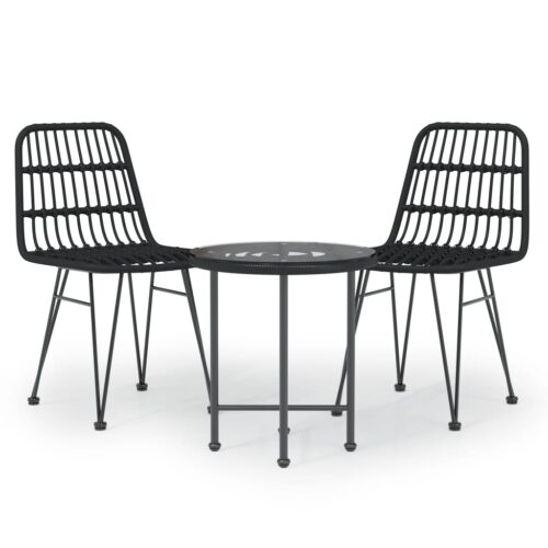 3-Piece Garden Dining Set Black Poly Rattan Wicker Outdoor Patio Furniture