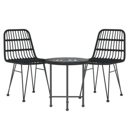 3-Piece Garden Dining Set Black Poly Rattan Wicker Outdoor Patio Furniture - Image 2