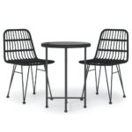 3-Piece Garden Dining Set Black Poly Rattan Wicker Outdoor Patio Furniture